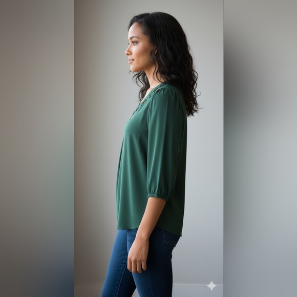 Daniel Rainn Women's NWT Green V-Neck Cut-Out 3/4 Sleeve Blouse Size XS Petite - Picture 11 of 11